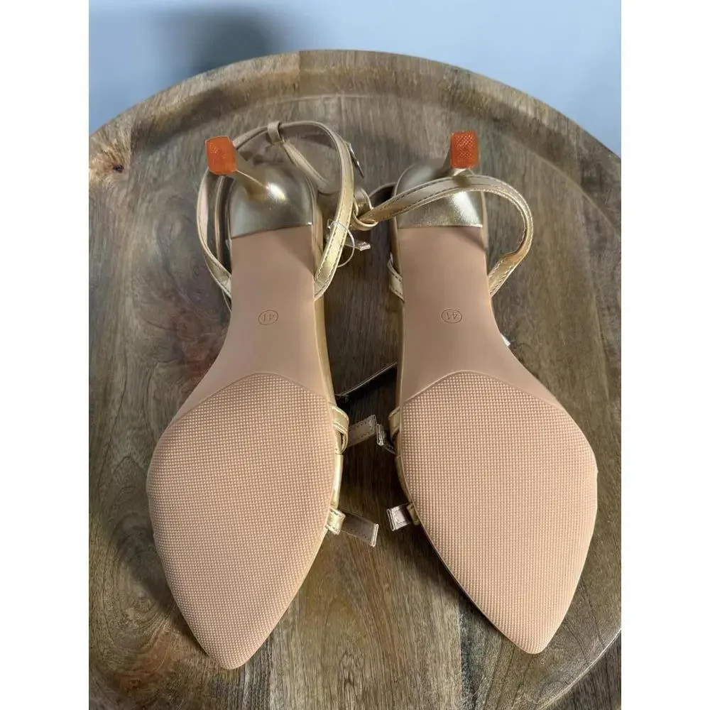 J.Adams Layla Gold PU Rhinestone Strap Heels Women's Size US 9 NWB - Picture 4 of 10